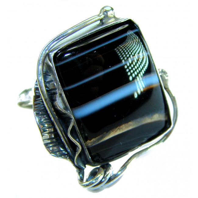 Roxanna - Huge 12.5 carat Black Onyx .925 Sterling Silver handcrafted ring; s. 8