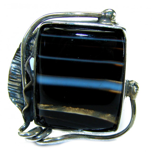 Roxanna - Huge 12.5 carat Black Onyx .925 Sterling Silver handcrafted ring; s. 8