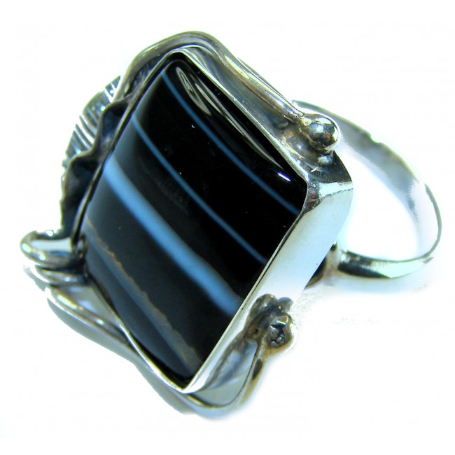 Roxanna - Huge 12.5 carat Black Onyx .925 Sterling Silver handcrafted ring; s. 8