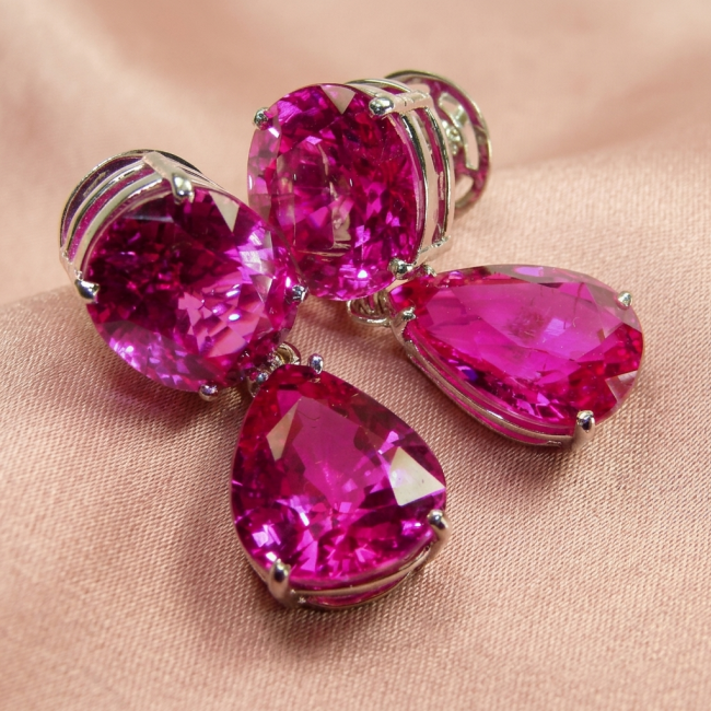 Tiffany - authentic 44.8 carat Pink Sapphire .925 Sterling Silver handcrafted Statement Earrings