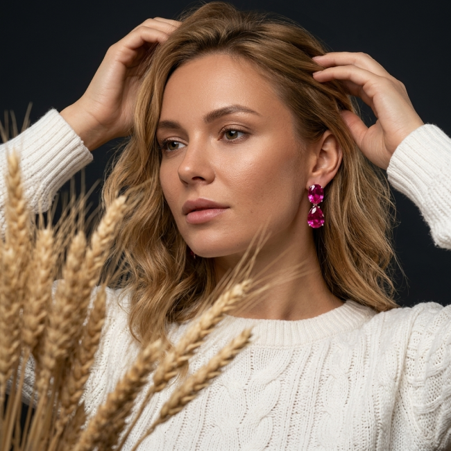 Tiffany - authentic 44.8 carat Pink Sapphire .925 Sterling Silver handcrafted Statement Earrings