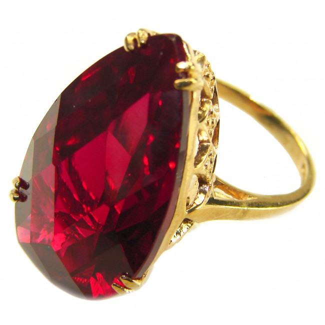 Carmen Natural 28.4 carat Ruby .925 Sterling Silver dipped in 22K Gold handmade Large Statement Ring size 7 - Close-up of 28.4 carat ruby ring in gold setting