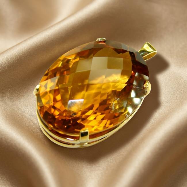 Luxury genuine 39.7 CARAT oval cut Champagne Topaz .925 Sterling Silver dipped in 22K Gold handmade Pendant - photo 3