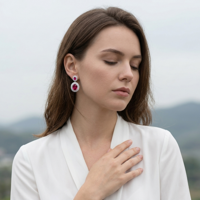 Luxurious natural 10.5 carat Red Topaz .925 Sterling Silver Perfectly handcrafted Earrings