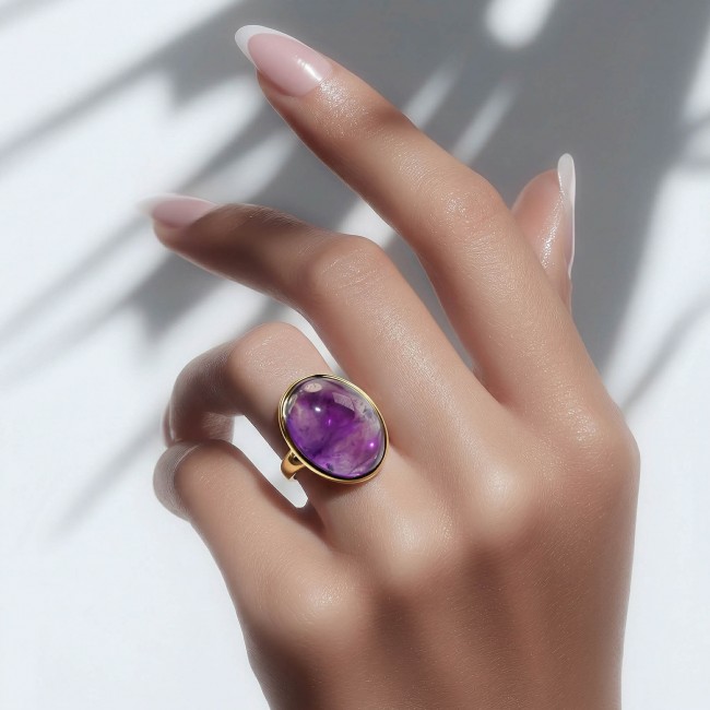Top quality 16.2 carat Amethyst .925 Sterling Silver dipped in 18K Gold Handcrafted Large Ring size 7 3/4