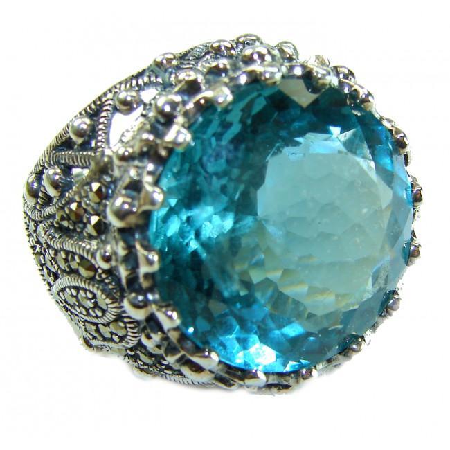 Massive Deep Blue 28.9 carat natural Aquamarine .925 Sterling Silver handcrafted Large ring size 8 - photo 7