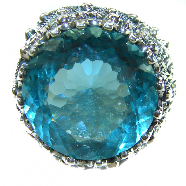 Massive Deep Blue 28.9 carat natural Aquamarine .925 Sterling Silver handcrafted Large ring size 8 - photo 6