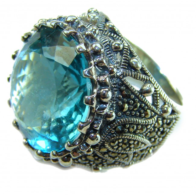 Massive Deep Blue 28.9 carat natural Aquamarine .925 Sterling Silver handcrafted Large ring size 8 - photo 5