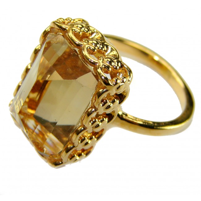 18.8 carat Genuine Lemon Quartz 14K Gold over .925 Sterling Silver handcrafted ring size 9 1/4 - photo 2