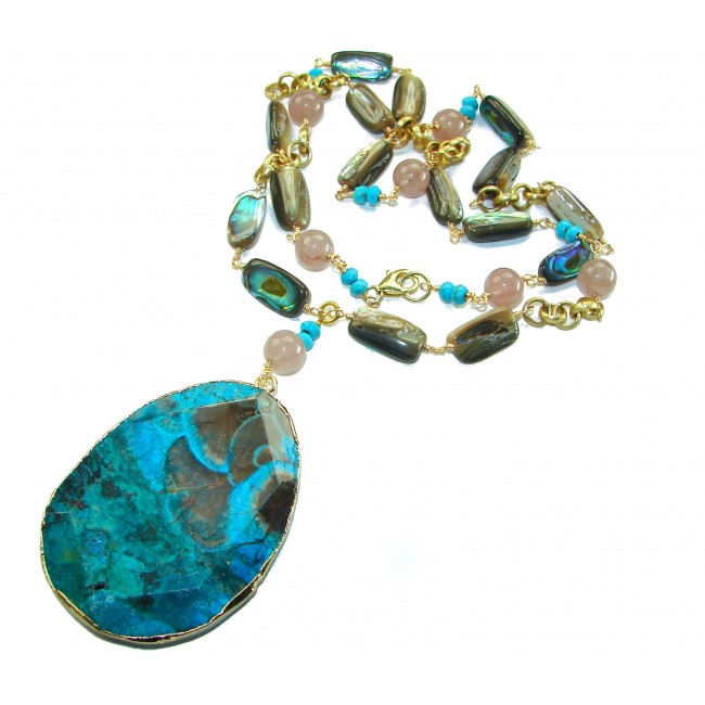 Boho Style - Great quality Chrysocolla 10K Gold over .925 Sterling Silver handcrafted Necklace