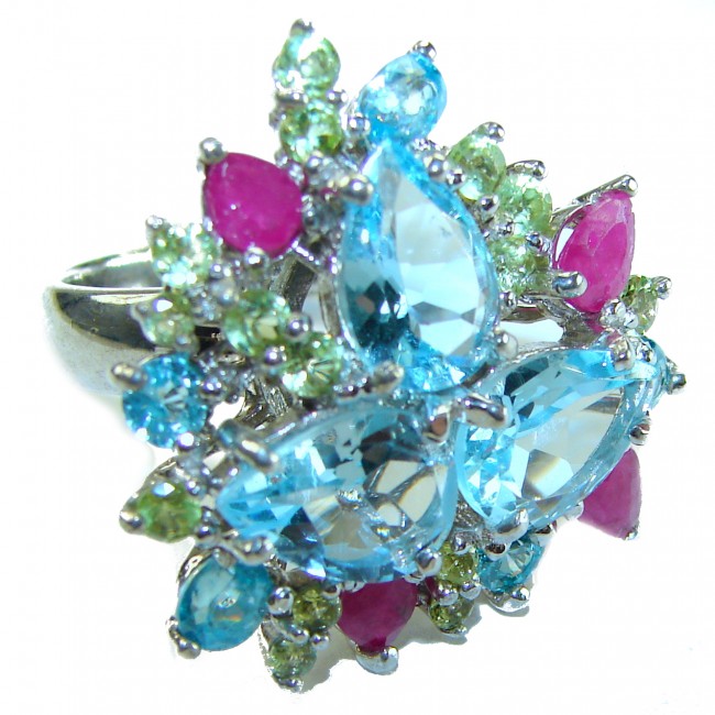 Elizabeth 22.2 carat authentic pear cut Swiss Blue Topaz .925 Sterling Silver handcrafted Statement Ring size 8 - photo 4