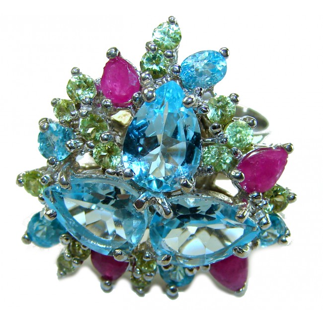 Elizabeth 22.2 carat authentic pear cut Swiss Blue Topaz .925 Sterling Silver handcrafted Statement Ring size 8 - photo 3