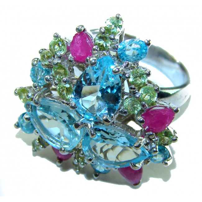 Elizabeth 22.2 carat authentic pear cut Swiss Blue Topaz .925 Sterling Silver handcrafted Statement Ring size 8 - photo 2