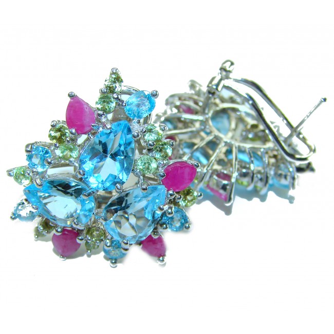 Elizabeth 29.8 carat authentic pear cut Swiss Blue Topaz .925 Sterling Silver handcrafted Statement earrings - photo 5