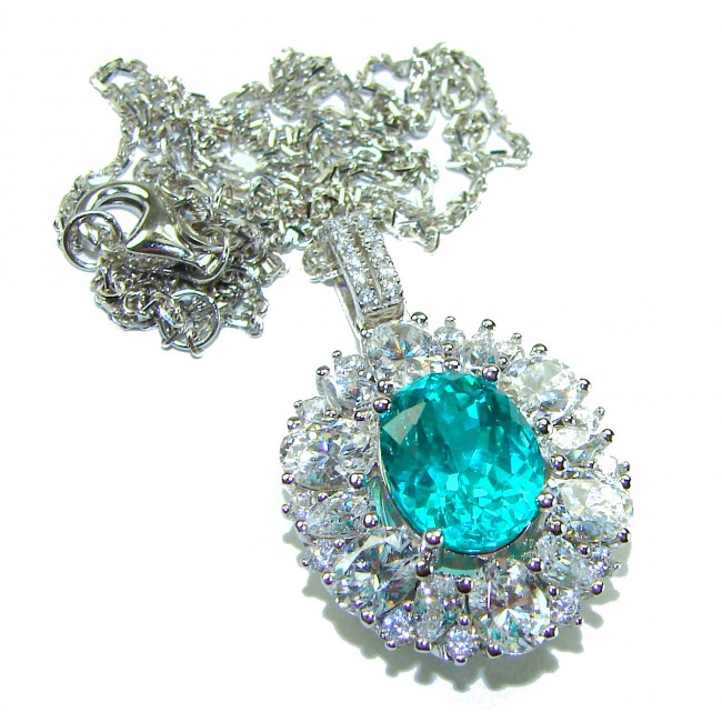 Wonderland 6.8 carat Paraiba Tourmaline .925 Sterling Silver Handcrafted Statement necklace