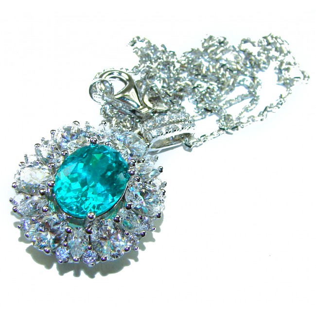 Wonderland 6.8 carat Paraiba Tourmaline .925 Sterling Silver Handcrafted Statement necklace