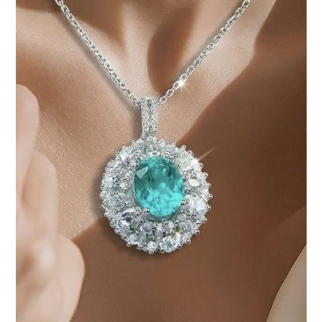 Wonderland 6.8 carat Paraiba Tourmaline .925 Sterling Silver Handcrafted Statement necklace