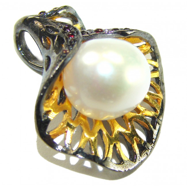 Genuine Pearl 14K Gold .925 Sterling Silver handmade Pendant - photo 4