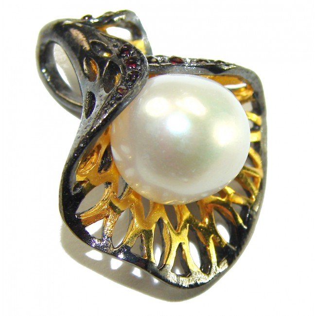 Genuine Pearl 14K Gold .925 Sterling Silver handmade Pendant - photo 2