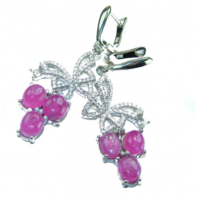 Magnificent Jewel 4.5 carat Ruby .925 Sterling Silver handcrafted incredible earrings - Elegant ruby and sterling silver earrings, close-up view.