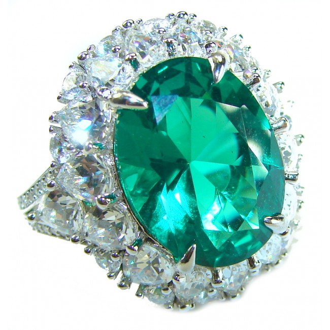Green Royalty Natural 15.6 carat Chrome Diopside .925 Sterling Silver ring size 9