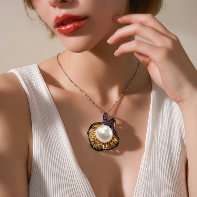 Genuine Pearl 14K Gold .925 Sterling Silver handmade Pendant - photo 1