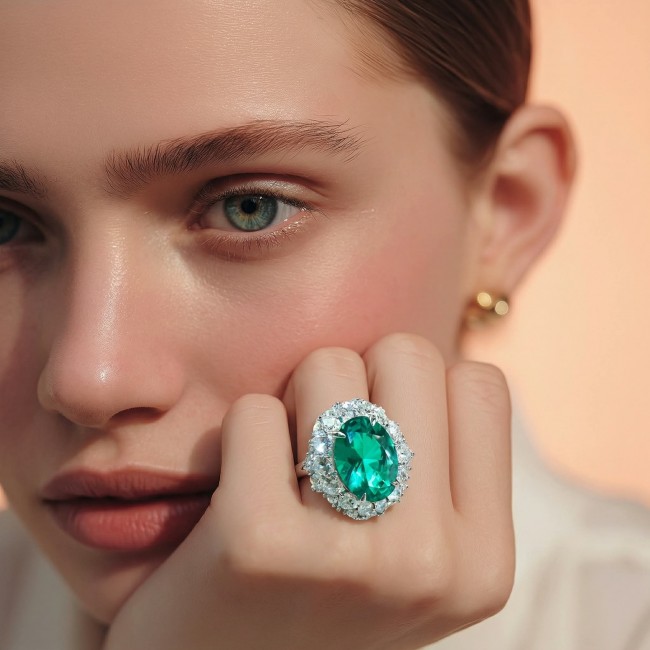 Green Royalty Natural 15.6 carat Chrome Diopside .925 Sterling Silver ring size 9