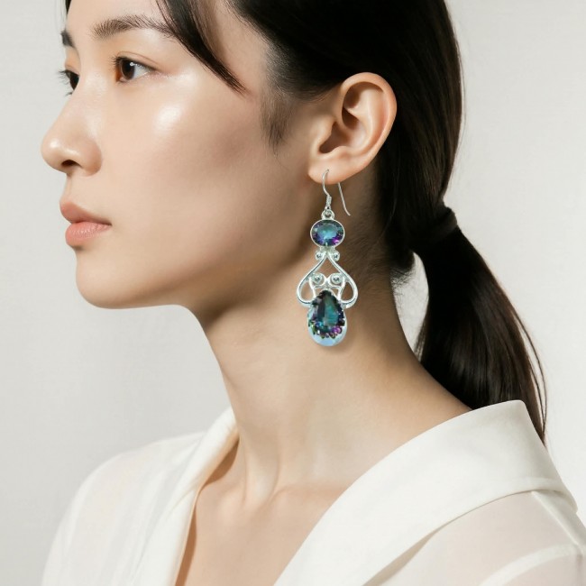 14.2 carat Mystic Topaz .925 Sterling Silver earrings