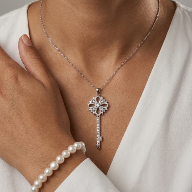 Very special Key - LUXURIUS 44.2 carat White Topaz .925 Sterling Silver handcrafted Necklace - photo 1