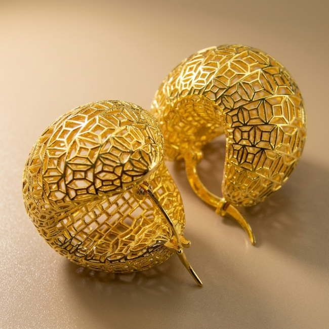 Dubai Style - Golden Flowers .925 Sterling Silver dipped in 22K Gold handmade Large Earrings