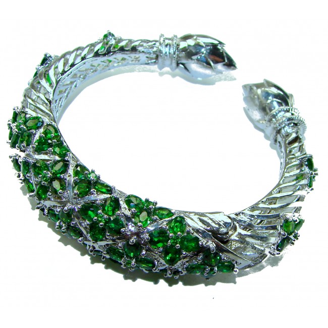 Elegant Authentic 20.5 carat Chrome Diopside .925 Sterling Silver handmade bangle Bracelet