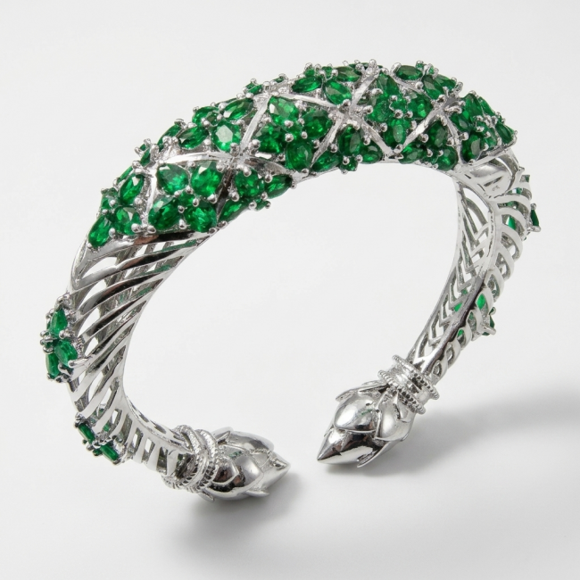Elegant Authentic 20.5 carat Chrome Diopside .925 Sterling Silver handmade bangle Bracelet