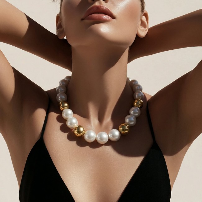 Baroque style 16 inches long Freshwater Pearl 10K Gold over .925 Sterling Silver handmade Necklace - photo 2