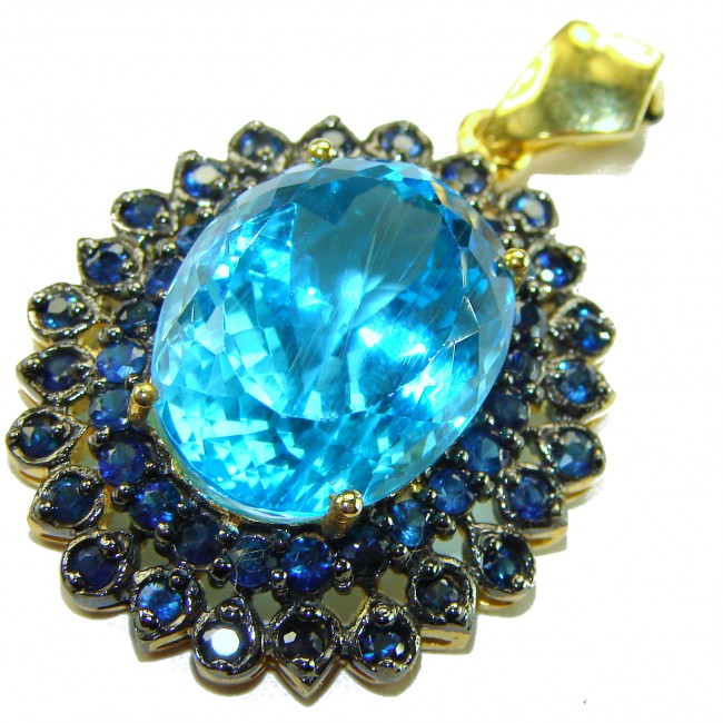 Vintage style oval cut 26.8 carat Swiss Blue Topaz .925 Sterling Silver DIPPED IN 22K Gold handmade Pendant