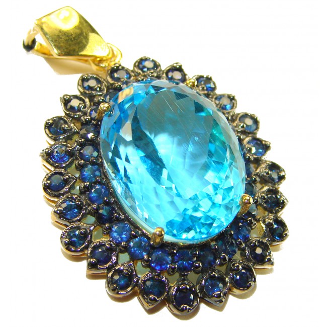 Vintage style oval cut 26.8 carat Swiss Blue Topaz .925 Sterling Silver DIPPED IN 22K Gold handmade Pendant