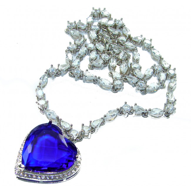 Titanic - Heart of The Ocean Necklace ~ 30.5 Ct Blue Sapphire Necklace In 925 Sterling Silver necklace