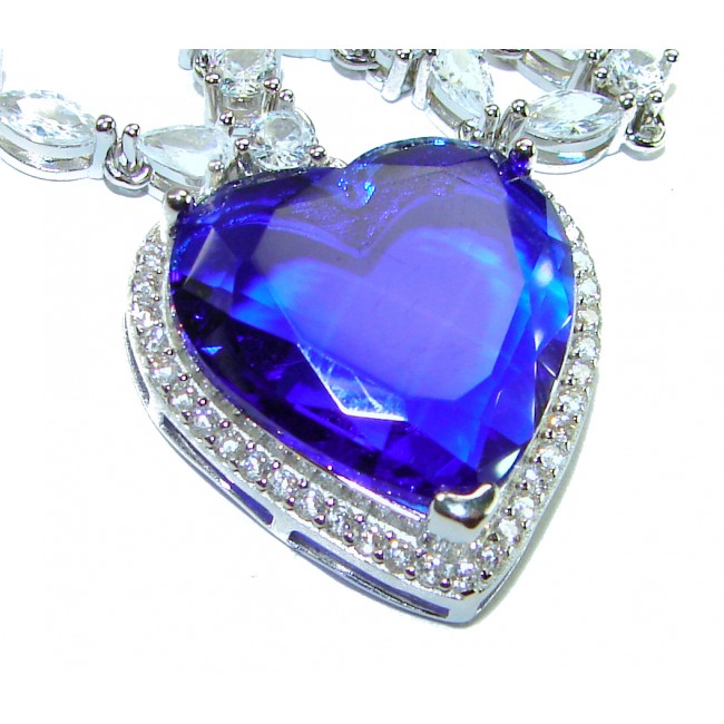 Titanic - Heart of The Ocean Necklace ~ 30.5 Ct Blue Sapphire Necklace In 925 Sterling Silver necklace