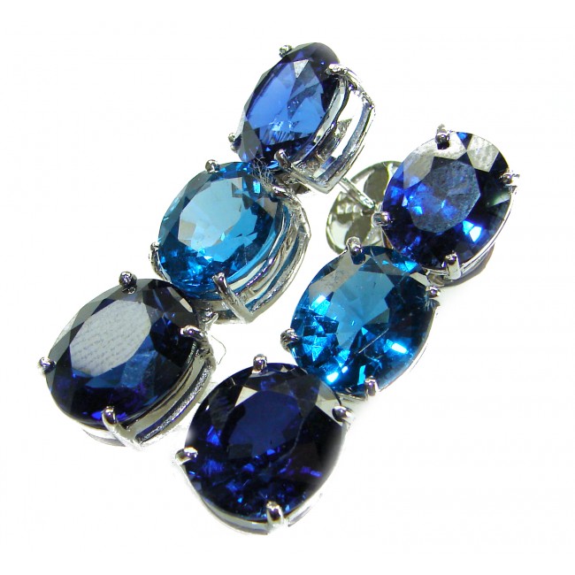 Oceania - Deep Ocean 22.5 carat London Blue Topaz .925 Sterling Silver handmade Statement earrings - photo 5