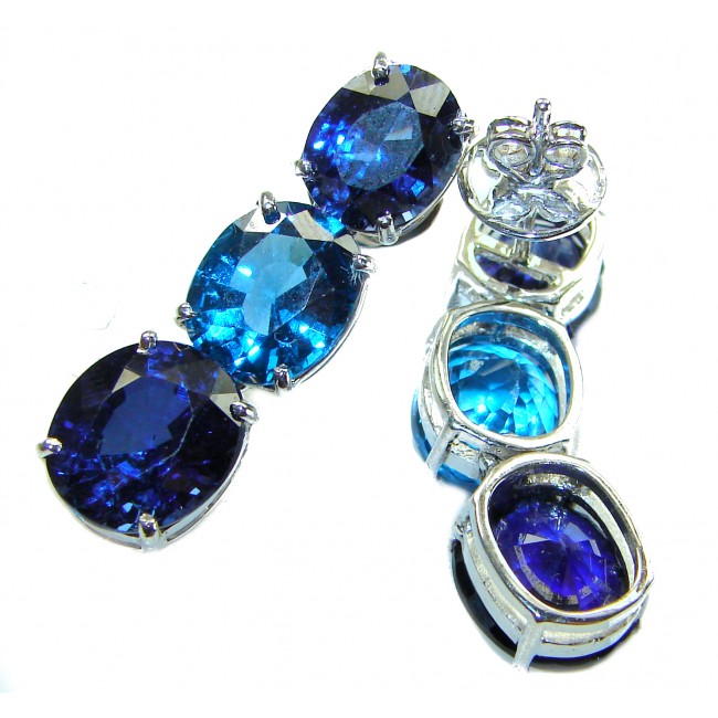 Oceania - Deep Ocean 22.5 carat London Blue Topaz .925 Sterling Silver handmade Statement earrings - photo 4