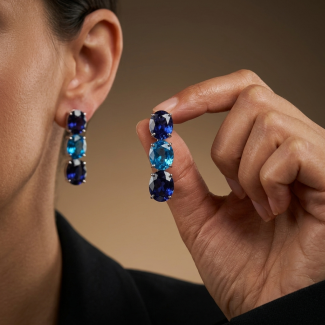 Oceania - Deep Ocean 22.5 carat London Blue Topaz .925 Sterling Silver handmade Statement earrings - photo 1