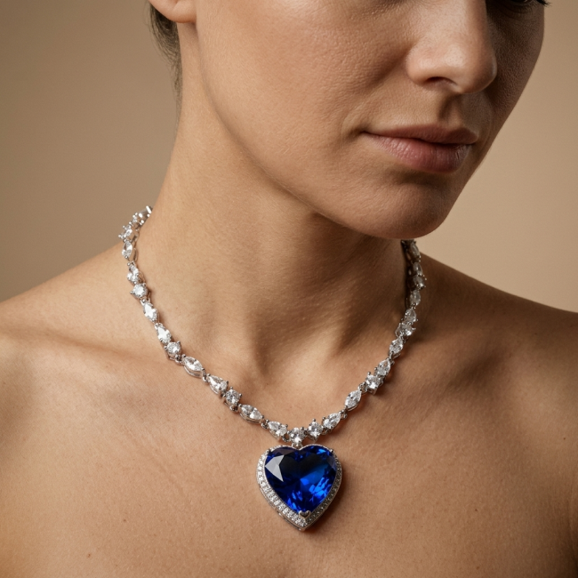 Titanic - Heart of The Ocean Necklace ~ 30.5 Ct Blue Sapphire Necklace In 925 Sterling Silver necklace