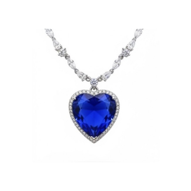 Titanic - Heart of The Ocean Necklace ~ 30.5 Ct Blue Sapphire Necklace In 925 Sterling Silver necklace