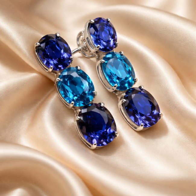 Oceania - Deep Ocean 22.5 carat London Blue Topaz .925 Sterling Silver handmade Statement earrings - photo 2