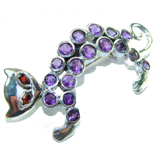 Purple Cat - 16.8 carat Natural Amethyst .925 Sterling Silver handmade Pendant Brooch