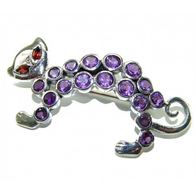 Purple Cat - 16.8 carat Natural Amethyst .925 Sterling Silver handmade Pendant Brooch