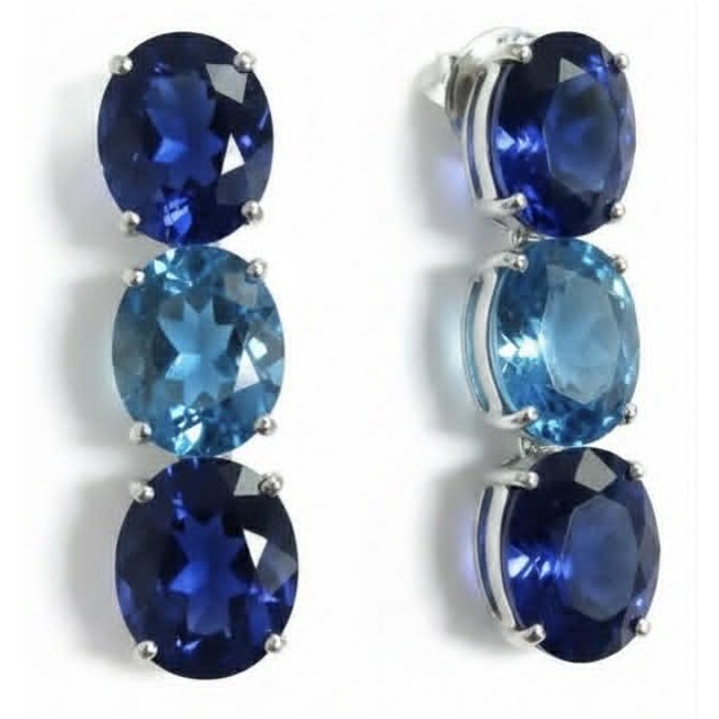 Oceania - Deep Ocean 22.5 carat London Blue Topaz .925 Sterling Silver handmade Statement earrings - photo 3