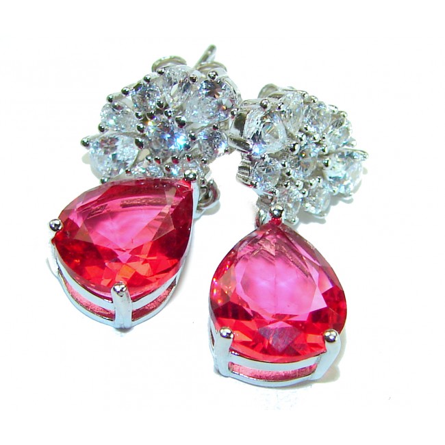 Giovanna - Magnificent Jewel 6.5 carat Ruby .925 Sterling Silver handcrafted incredible earrings - Close-up of Giovanna 6.5 carat ruby and sterling silver earrings.