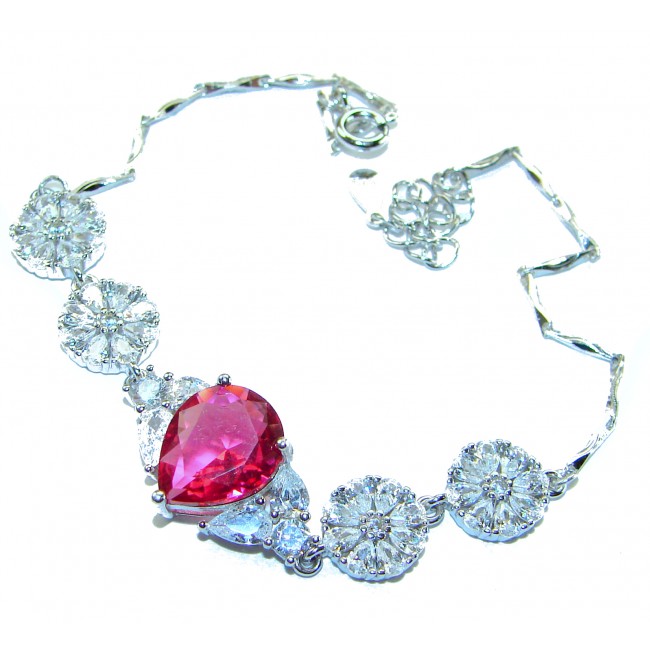 Giovanna - Magnificent Jewel 7.2 carat Ruby .925 Sterling Silver handcrafted incredible Statement Bracelet - Necklace with 7.2 carat ruby and crystal detail on white background.