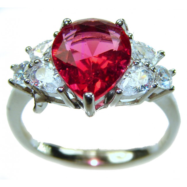 Giovanna - Magnificent Jewel 7.5 carat Ruby .925 Sterling Silver handcrafted incredible ring s. 8 - Close-up of Giovanna ruby ring with diamond accents.