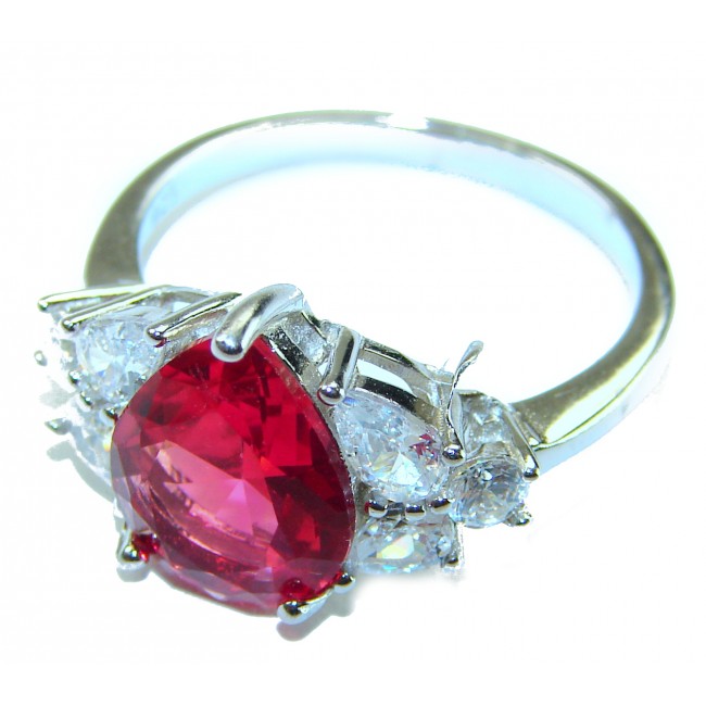 Giovanna - Magnificent Jewel 7.5 carat Ruby .925 Sterling Silver handcrafted incredible ring s. 8 - Close-up of 7.5 carat ruby ring with diamond accents in sterling silver